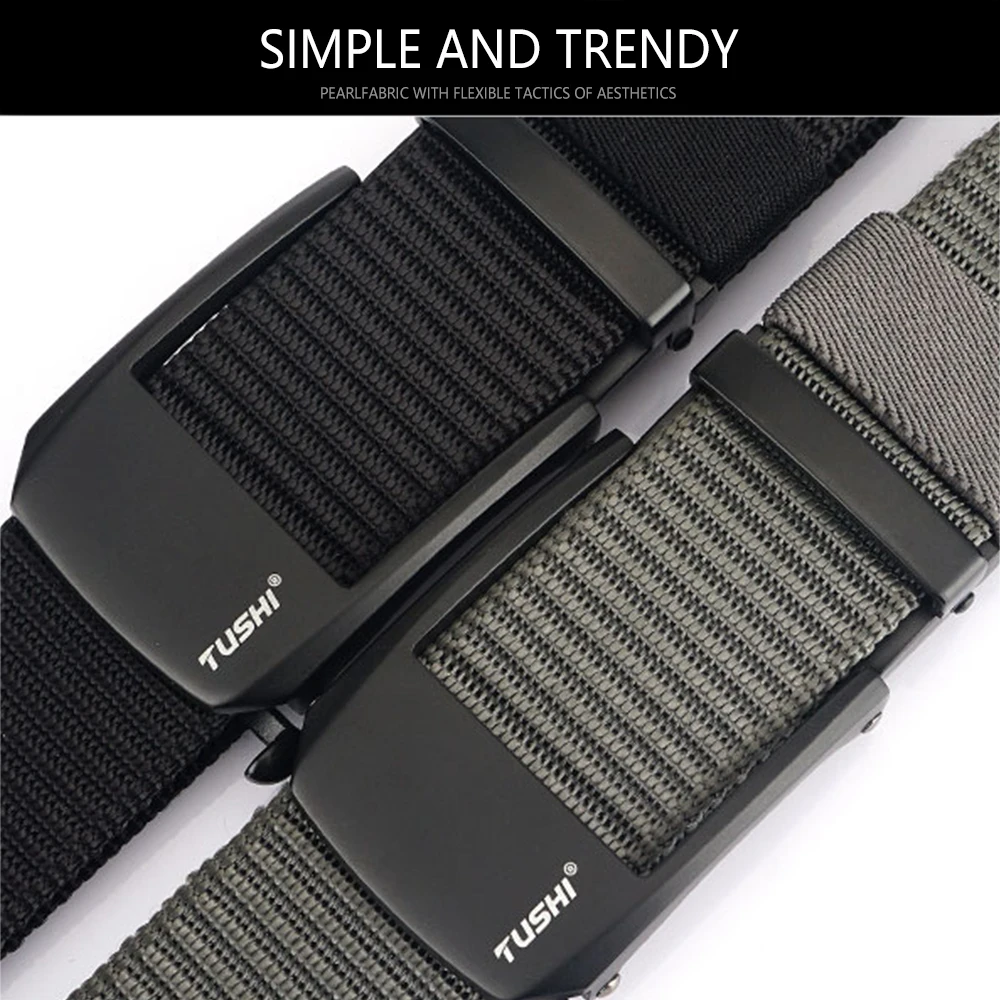 TUSHI New Automatic Buckle Light Comfortable Nylon Military Belt for Men Outdoor Hunting Multifunctional Tactical Canvas Belt