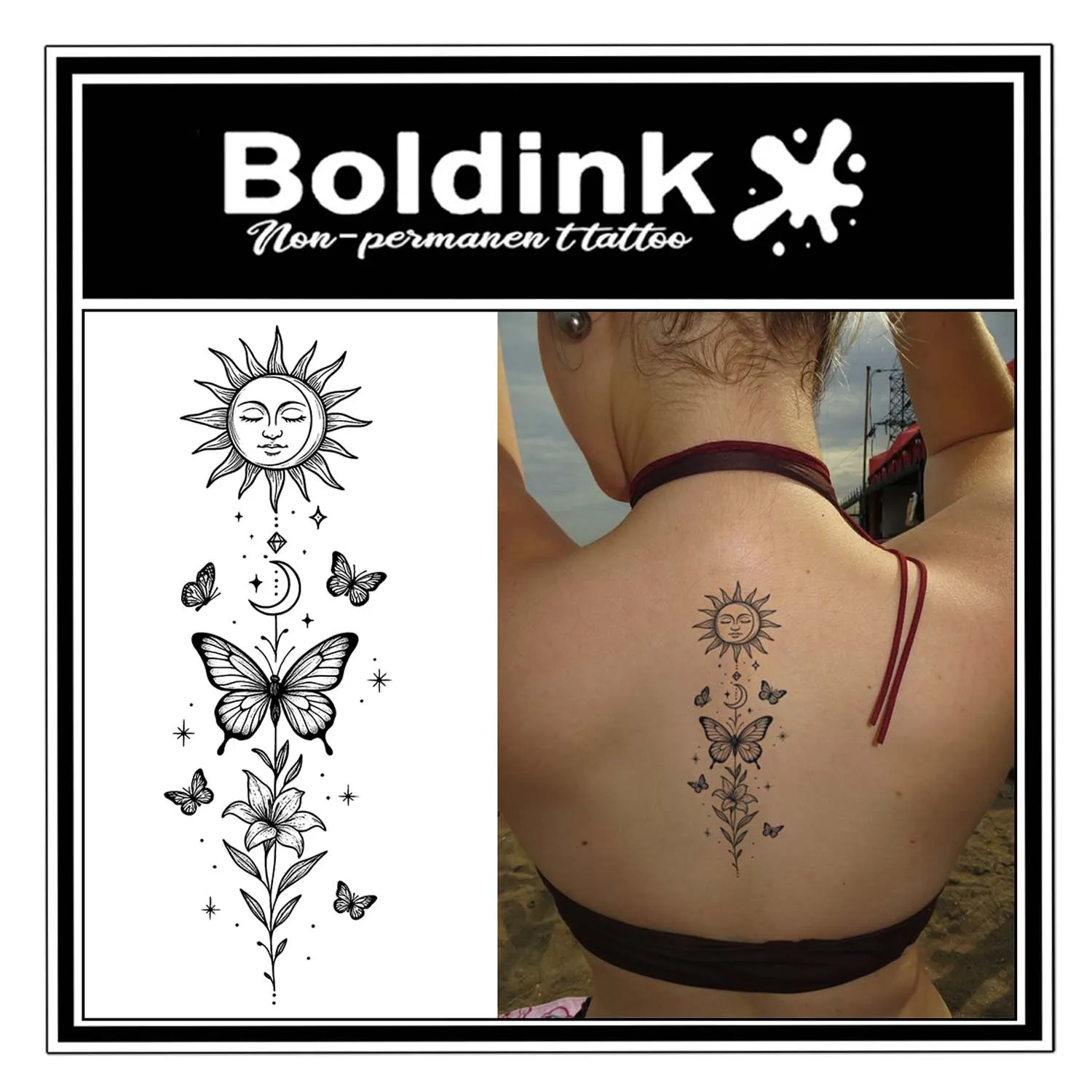 BOLDINK Inspirational Light Metamorphosis Rebirth Tattoo Sticker Unisex Stylish Easy Apply Waterproof Long Lasting 1-2 Week