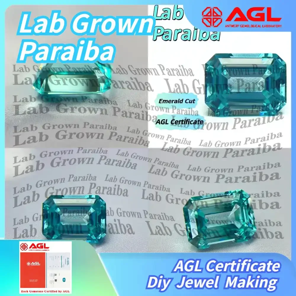 

Lab Grown Paraiba Gemstone for DIY Jewelry Making Emerald Cut Inlay Ring Necklace Bracelet AGL Certified for Advanced Craft