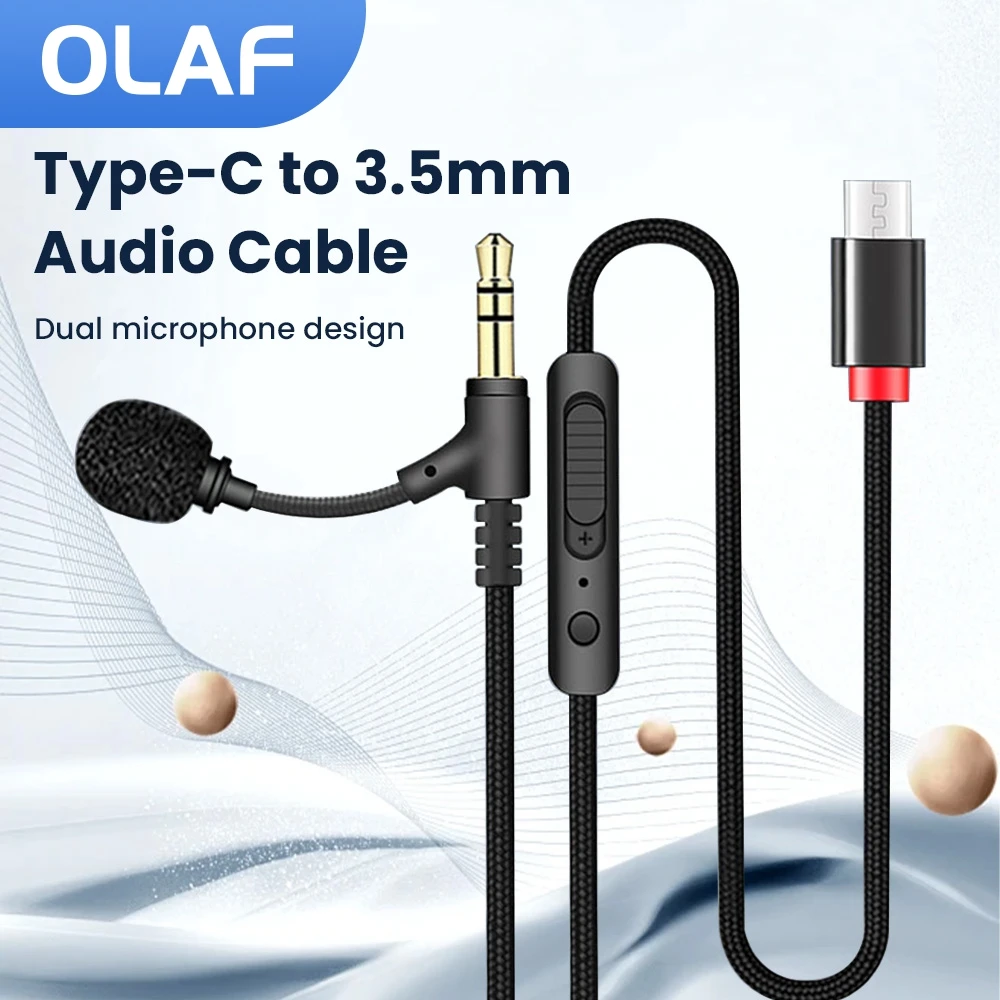 Dual Microphone Type C to 3.5MM Audio Cable For Headphone Car Aux Device 3.5 Jack Male to 3.5 MM Male AUX Audio Adapter Cable