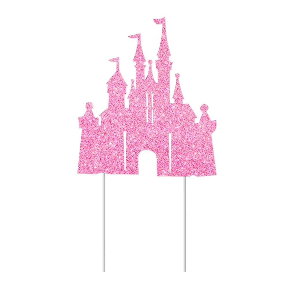 Blue Castle Cake Topper Silver Snow Happy Birthday Flags Party Cake Baking Decoration Supplies