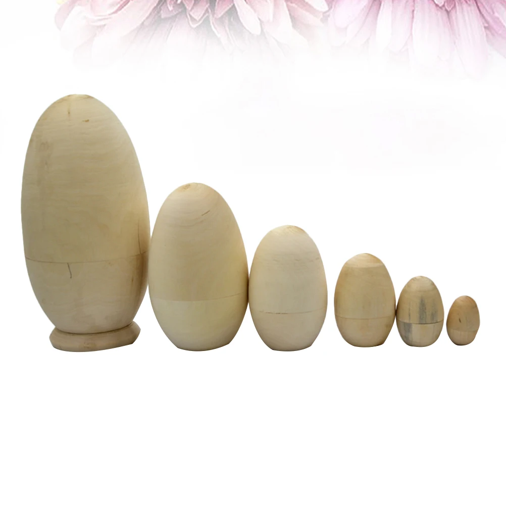 

6pcs Wooden Russian Nesting Unpainted DIY Matryoshka Egg Shape Craft Project Home Office Decoration Gift Idea