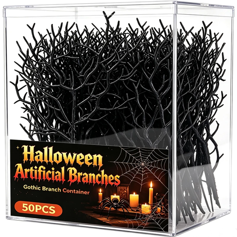 Halloween Artificial Branches Home Vase DIY Decoration Halloween Theme Artificial Fake Plants Flower Black Stem Party Decora