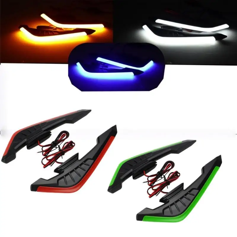 2 قطعة أجنحة الرياح الثابتة مع مصباح ليد لاصق لاصق تزيين دراجة نارية الجانب الأمامي سبويلر الجنيحات الهوائية الجناح مجموعة #4