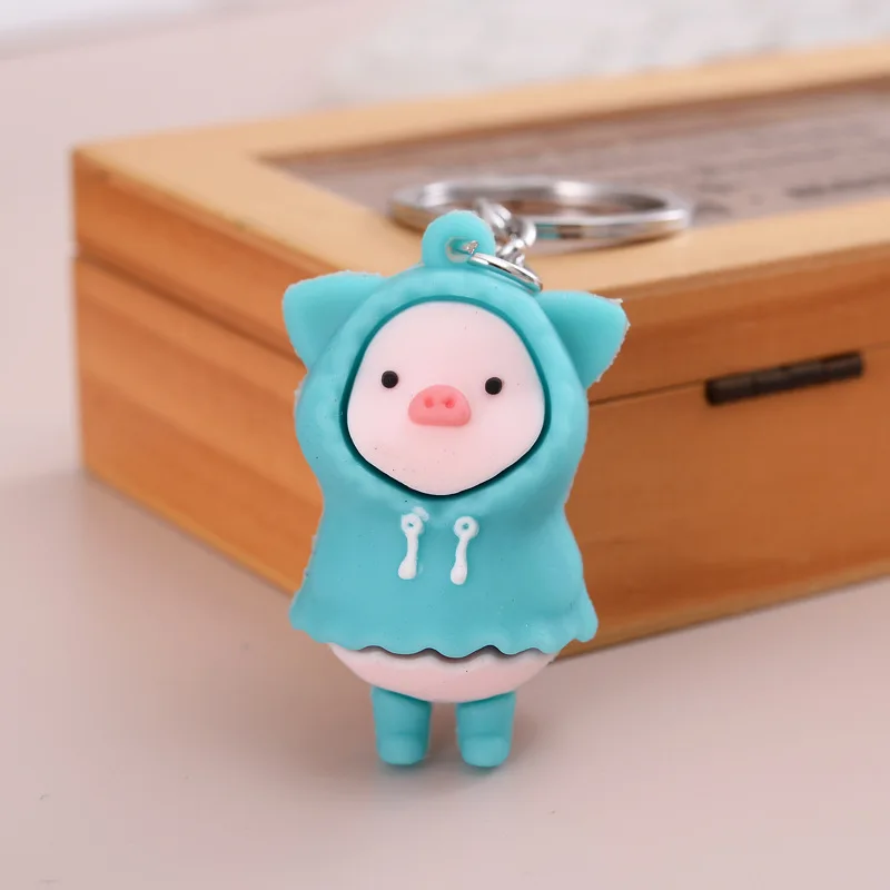 New cute raincoat piggy keychain bag car pendant