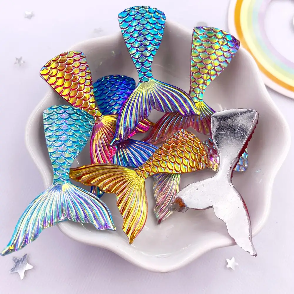 Glitter Colorful Resin  Mermaid tail Flatback Rhinestone Applique 10pcs DIY Home Figurines Scrapbook Accessorie Craft OF588