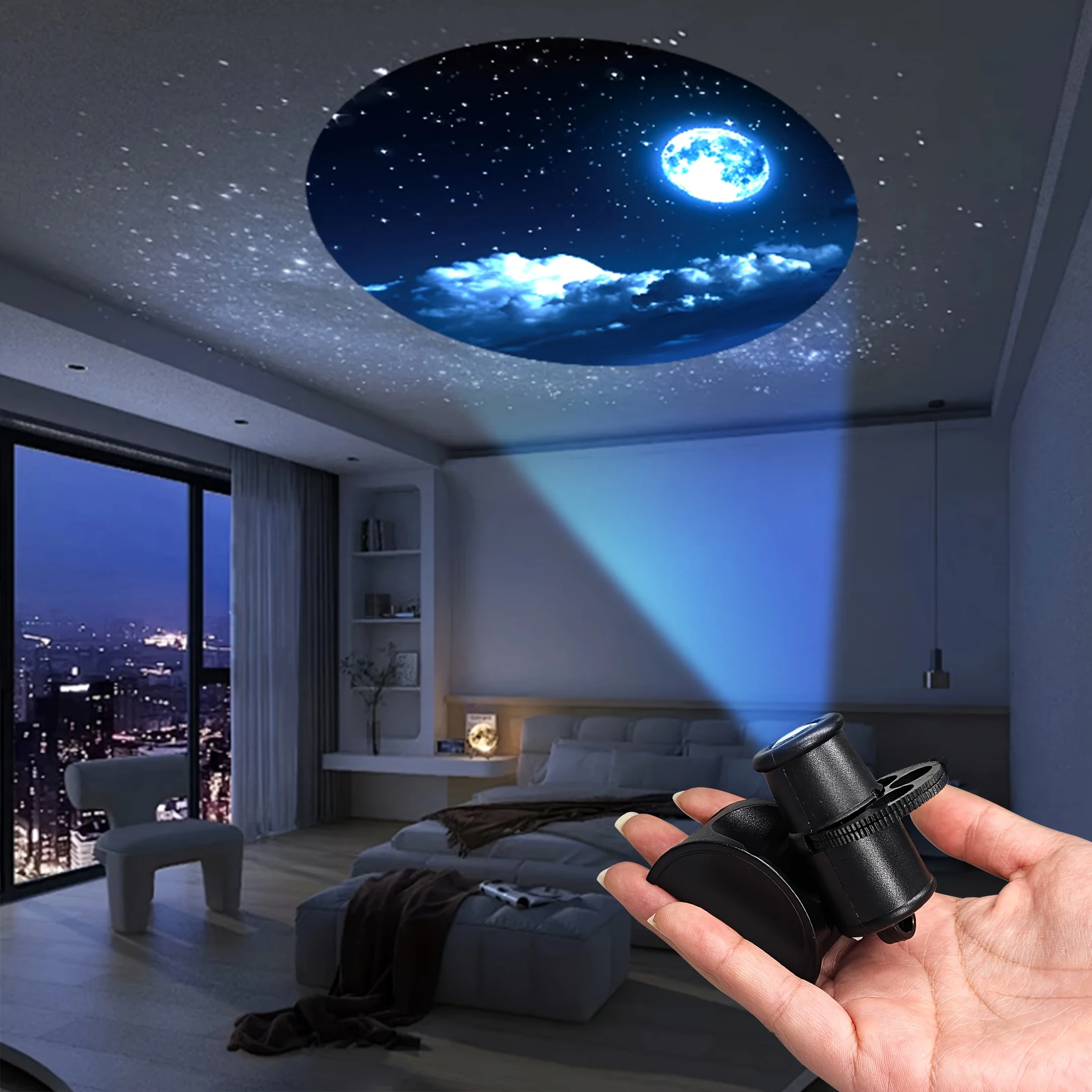 Mini Moon Star Constellation Planet Projector Night Light - USB Rechargeable 3-in-1 Projection Lamp with Interchangeable Slides