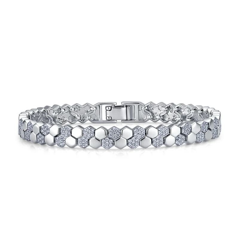 Cameo Hot sale Spot 925 Silver Hexagonal Tennis Bracelet Hip Hop Honeycomb Micro Diamond Fine Jewelry Bracelet