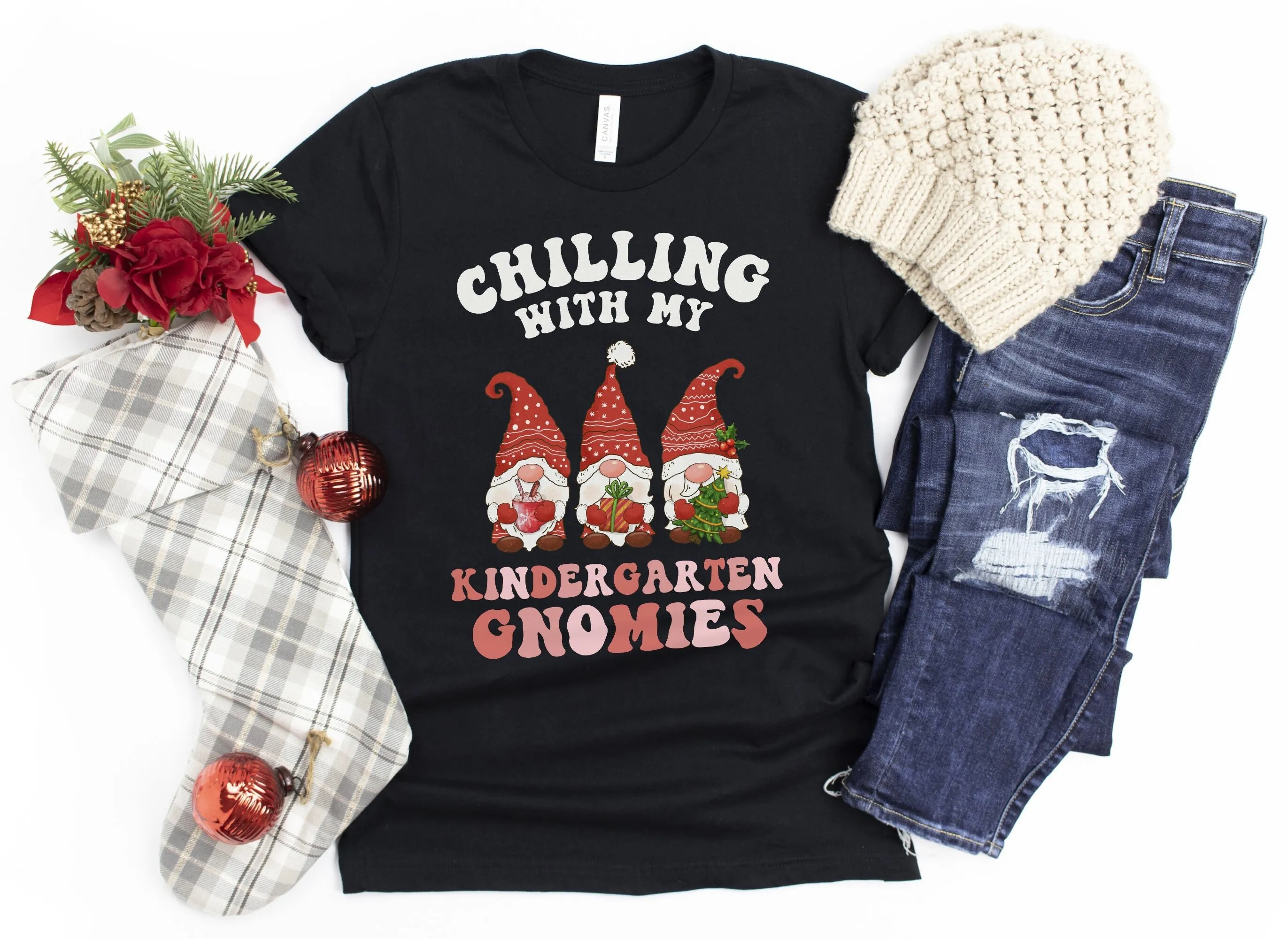 

Chilling With My Kindergarten Gnomies T Shirt Teacher Christmas Gnomes Holiday School Party Matching