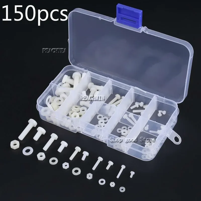 150pcs M2 M2.5 M3 M4 M5 White Nylon Hex Screw Bolt Nut Spacer Kit Assortment Mix Kit for Home Tools