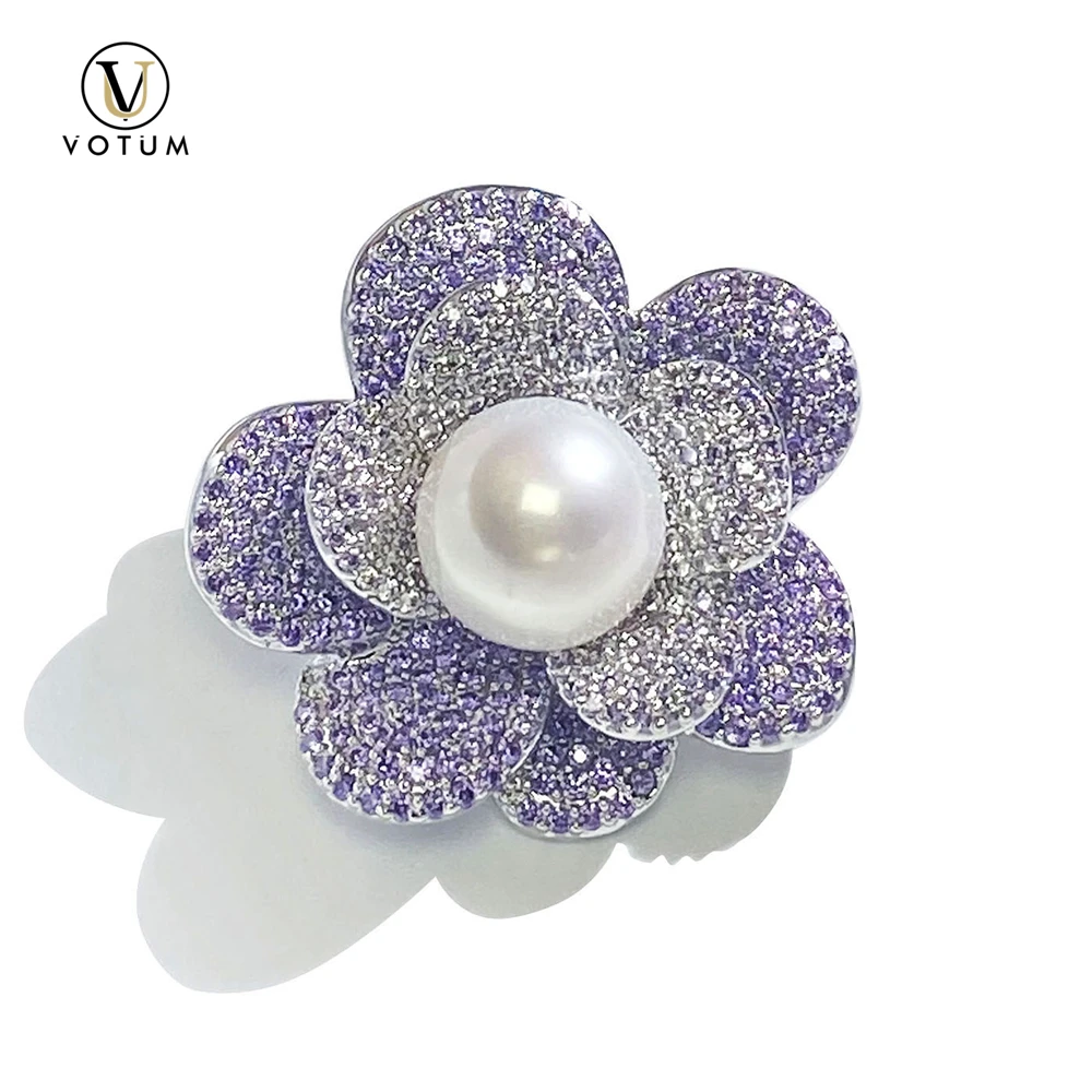 

Votum Kasumi Freshwater Pearl 925 Silver Flower Brooch Pin Cubic Zicronia Pendant June Birthstone Fine Jewelry Gift for Women