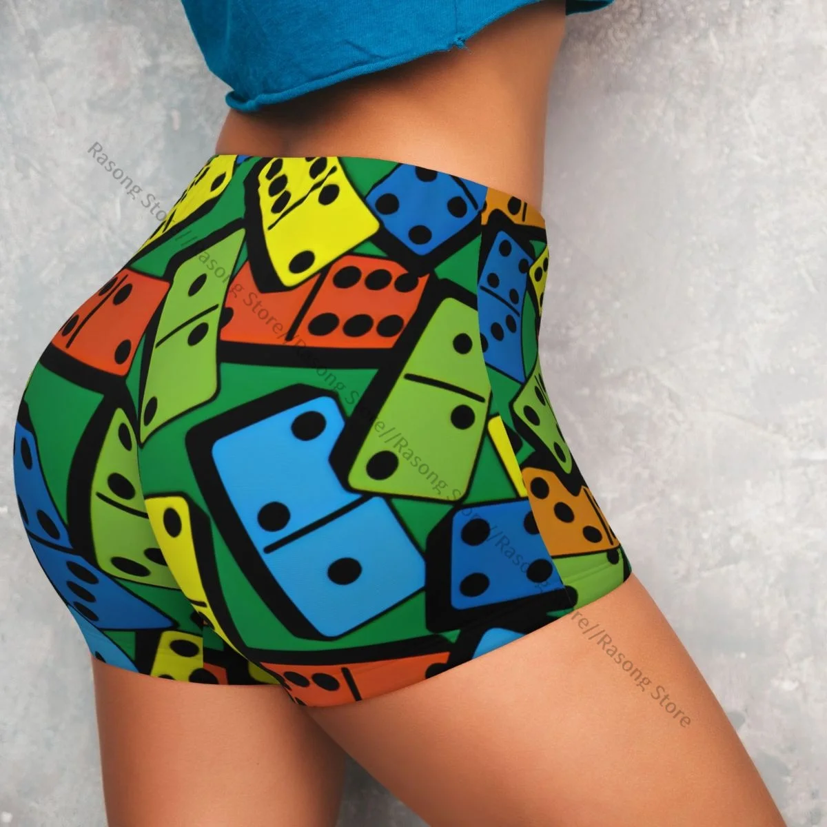 Women's Yoga Shorts Casino Colorful Domino Pattern Scrunch Booty Butt Lifting Comfort Fitness Gym