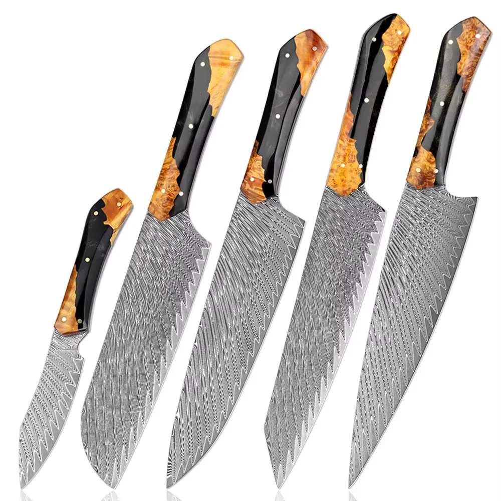Handmade Damascus Steel Kitchen Knife Set of 1-5pcs Chef knife Sharp Santoku Knife Paring knife Full Tang Ergonomic handle