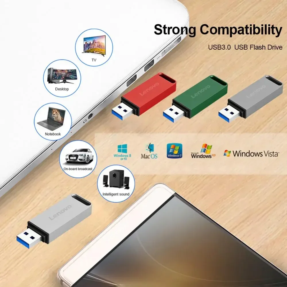 Lenovo stik memori USB 3.0 logam, stik memori Flash Drive Mini 2TB USB 512 kunci OTG 1TB-256GB Tipe C kecepatan tinggi gb