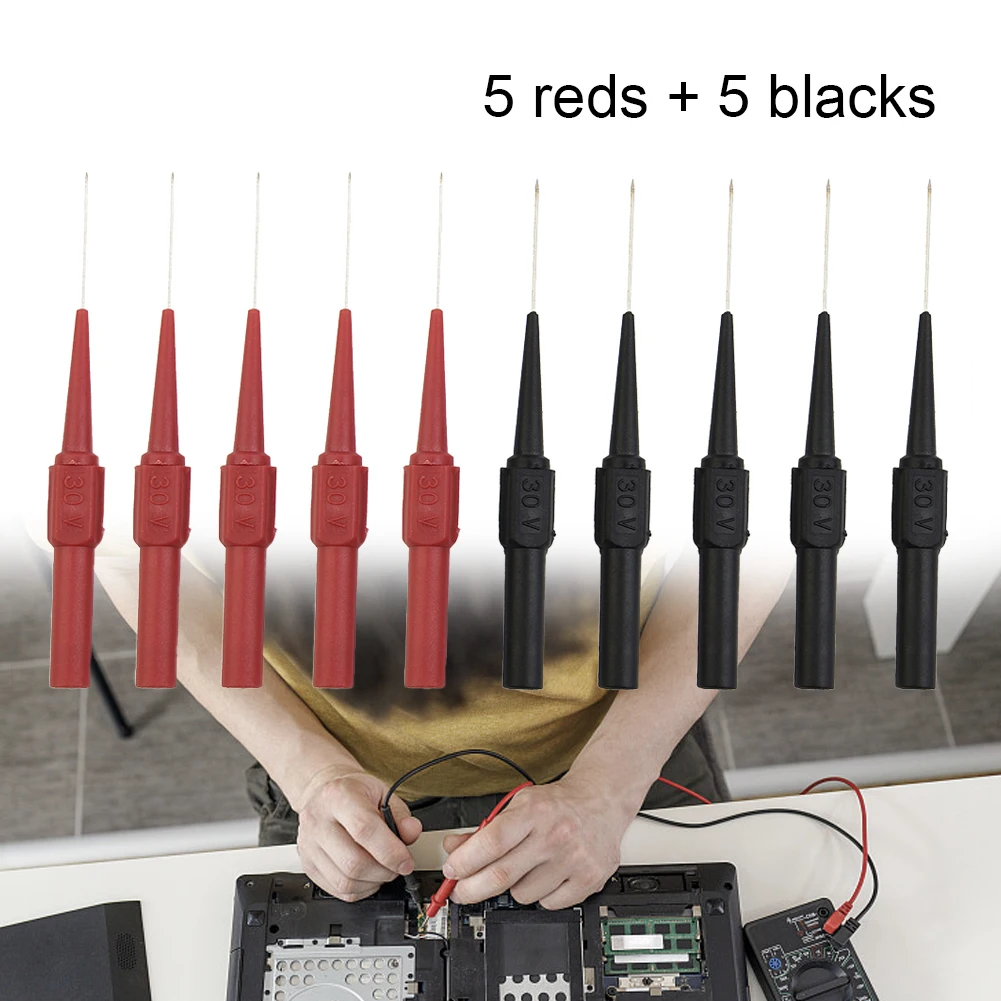 2/10Pcs 30V Multimeter Test Probes Car Tip Probes Diagnostic Tools Insulation Piercing Needle For Banana Plug Red Black