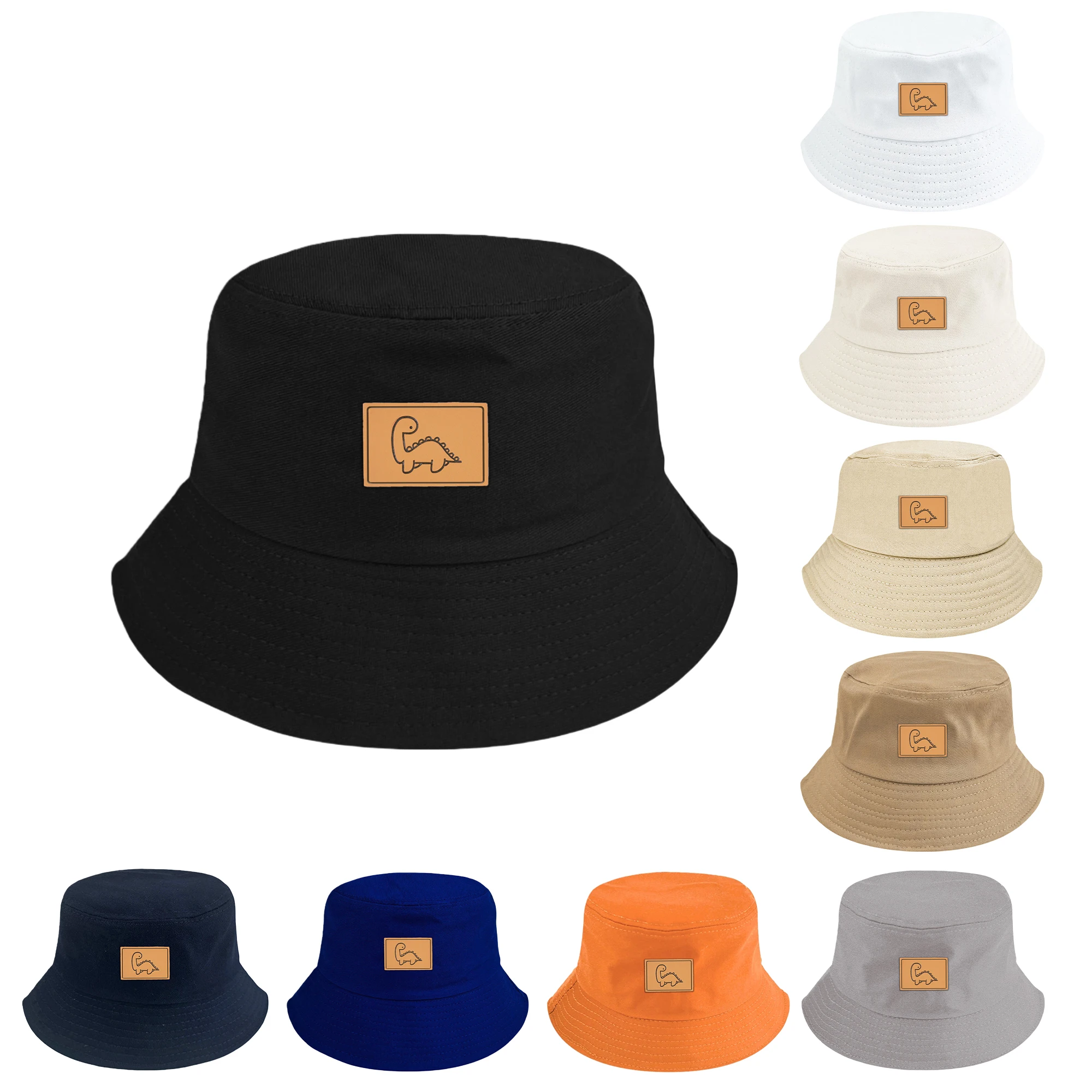 

2-9-year-old breathable cotton dinosaur design children's fisherman hat solid color bucket hat, spring and summer sun protection