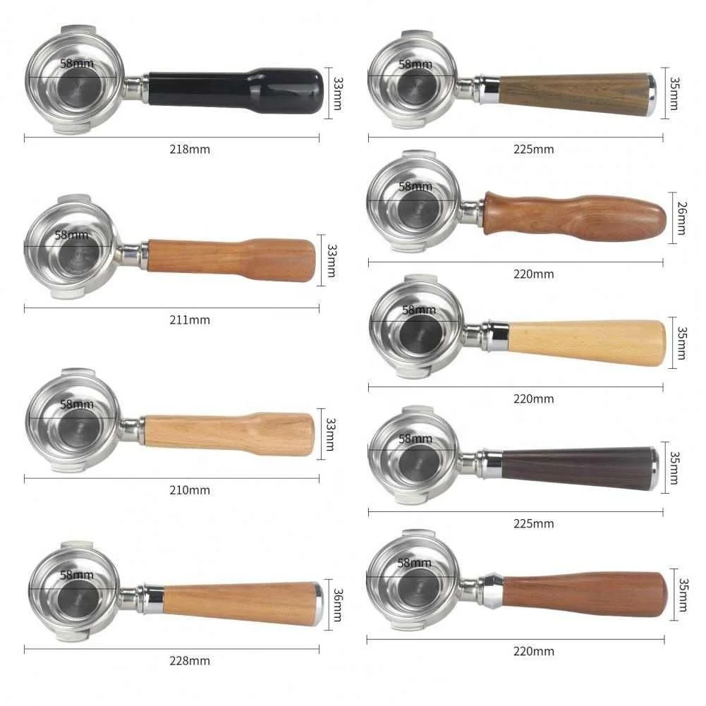 58MM Coffee Machine Filter Bottomless Portafilter Stainless Steel Wooden Handle Single Mouth Coffee Filter New