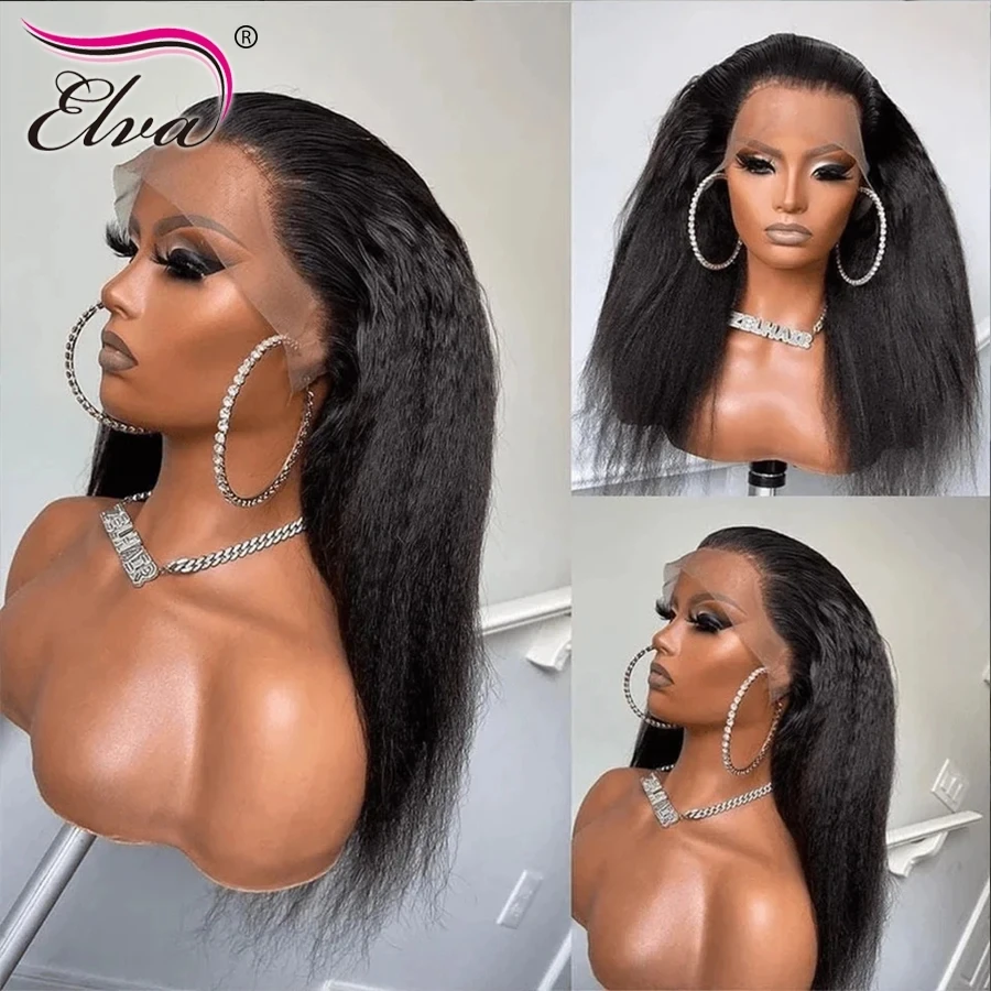 Elva Hair Yaki Straight Human Hair Wigs 360 Full Lace Wig Glueless Wig Human Hair Ready To Wear 13x6 HD Lace Frontal Wig Brown