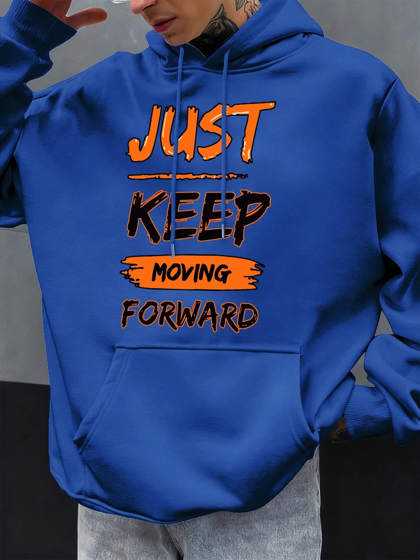 Just Keep Moving إلى الأمام مطبوعة الخريف الرجال هوديي عادية متعدد الألوان هودي جيب هوديس الصوف الملابس سترة الموضة #1