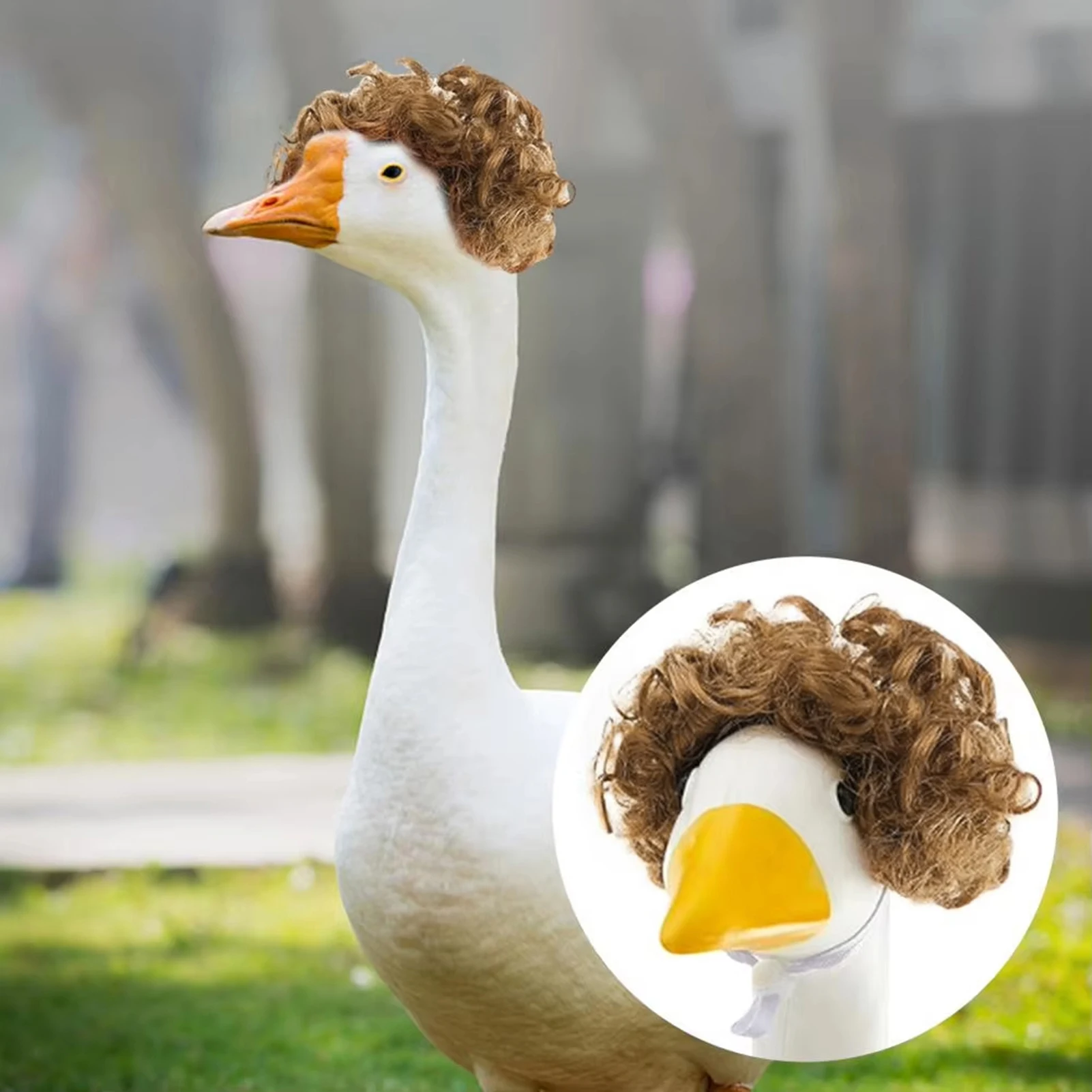 

Cute Lawn Goose Statue Braid Wig Porch Goose Outfits Costume for Yard Garden Patio Goose Decor