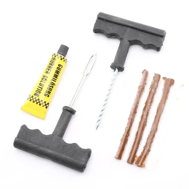 Kit de herramientas de reparación de neumáticos de coche con tiras de goma, juego de tapones para pinchazos de neumáticos sin cámara para camión y