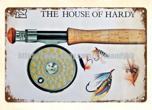1968 House of Hardy Anglers fishing bait lure tackle metal tin sign wall decor sign