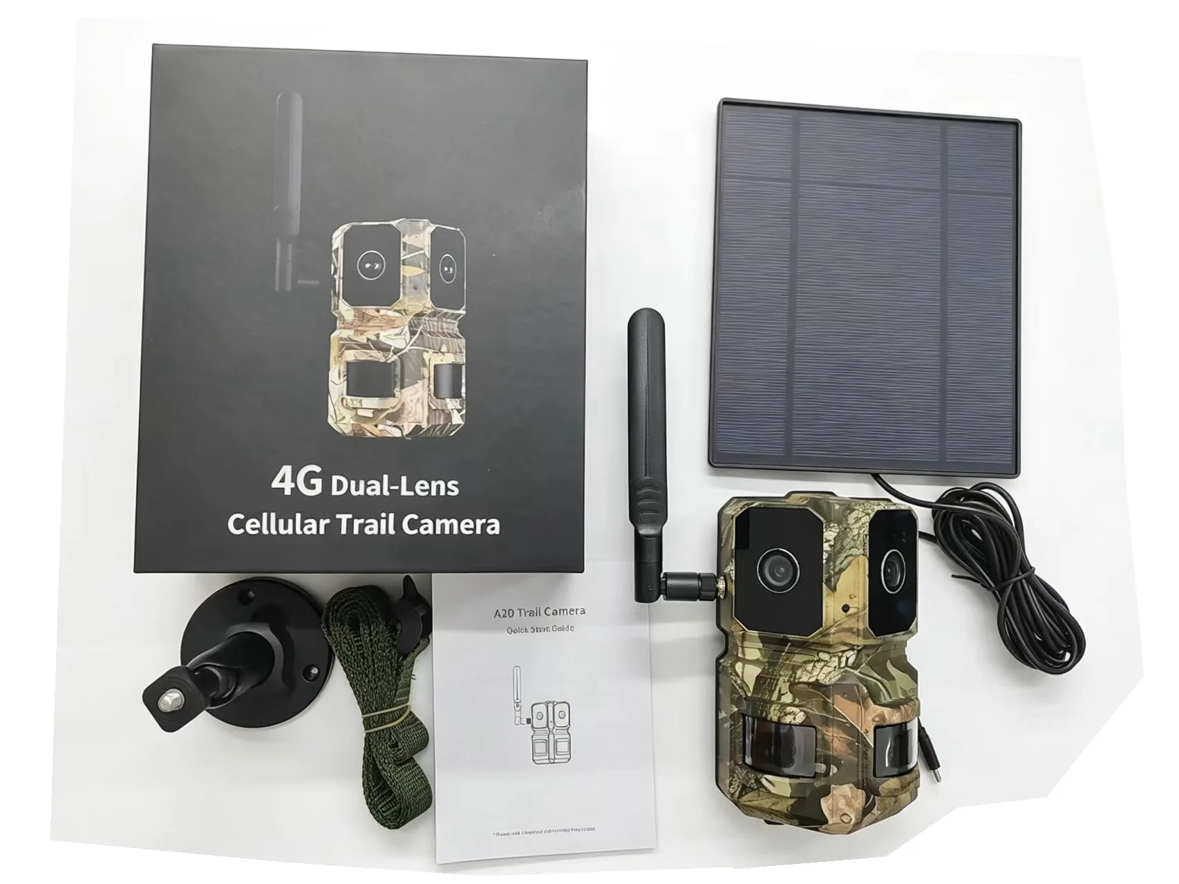 2 Lens 180° View Full-view Solar Hunting Camera 4G EU Plug 6MP 4K PIR Motion Activated Wild Trail Camera with 6000mah Battery
