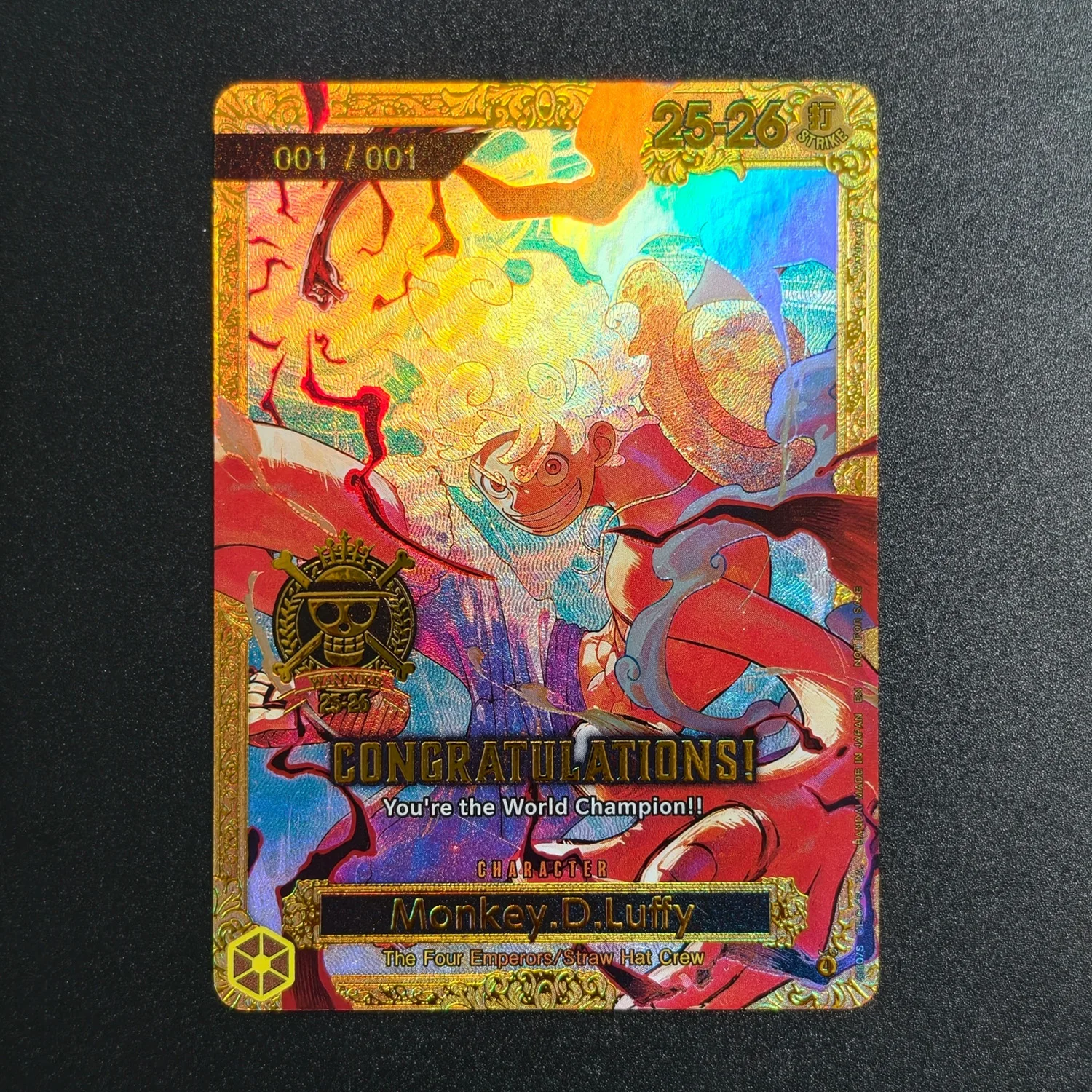 Cartão Colecionável de Jogo de Cartas Proxy Personalizado One Piece English Luffy Champion CS25-26 World Final 1st Place Trophy