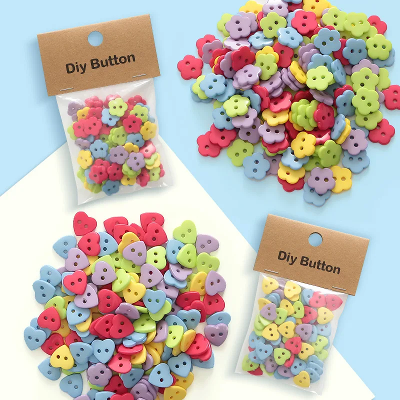 Bunte zweäugige Pflaumenblüte Liebe Harz Student Knöpfe Diy handgemachte Blumenknöpfe Student Knöpfe Kreativität