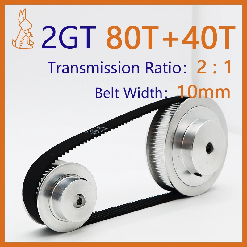 

80Teeth 40Teeth 2GT Pulley Set 40T 80T Belt Width 10mm Belt Pulley Reduction 2:1 Synchronous Wheel Pulleys GT2 Timing Pulley Set