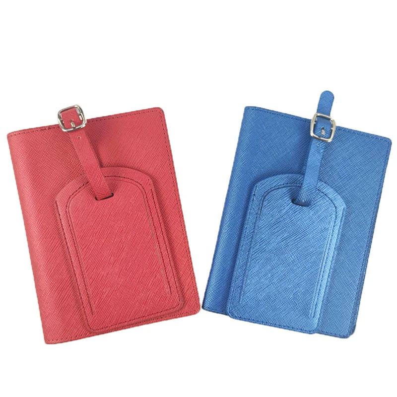 Saffiano-Couverture de passeport en cuir PU avec nom personnalisé, ensemble d'étiquette de bagage, porte-billets, lettres personnalisées, sac à main de voyage, mode