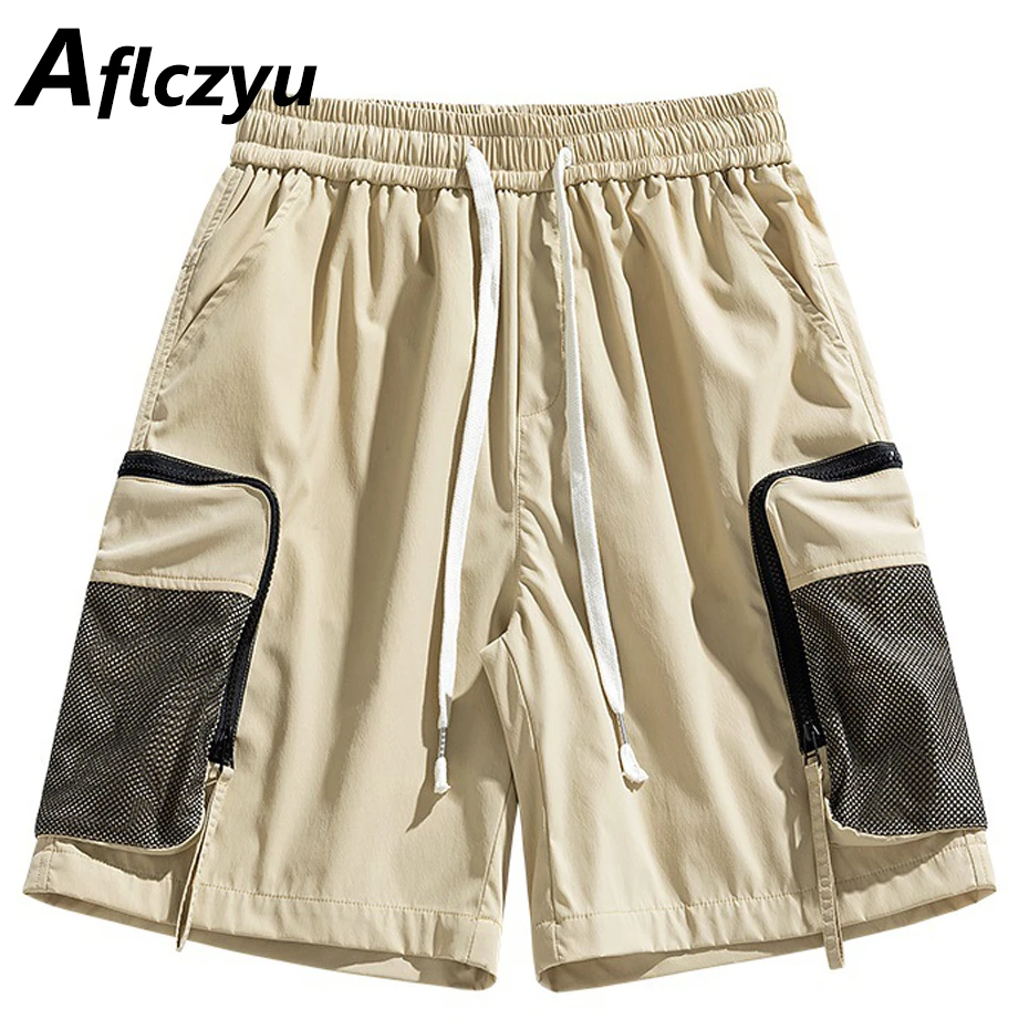 

Summer Cargo Shorts Men Fashion Casual Short Pants Pocket Patchwork Design Elastic Waist Shorts Male