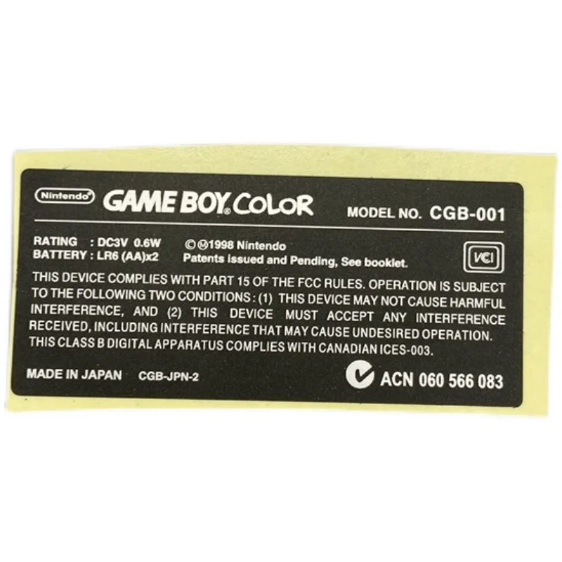 1 Buah untuk Konsol Game GBC Pengganti Stiker Belakang Lables Baru untuk Stiker Shell Warna Gameboy