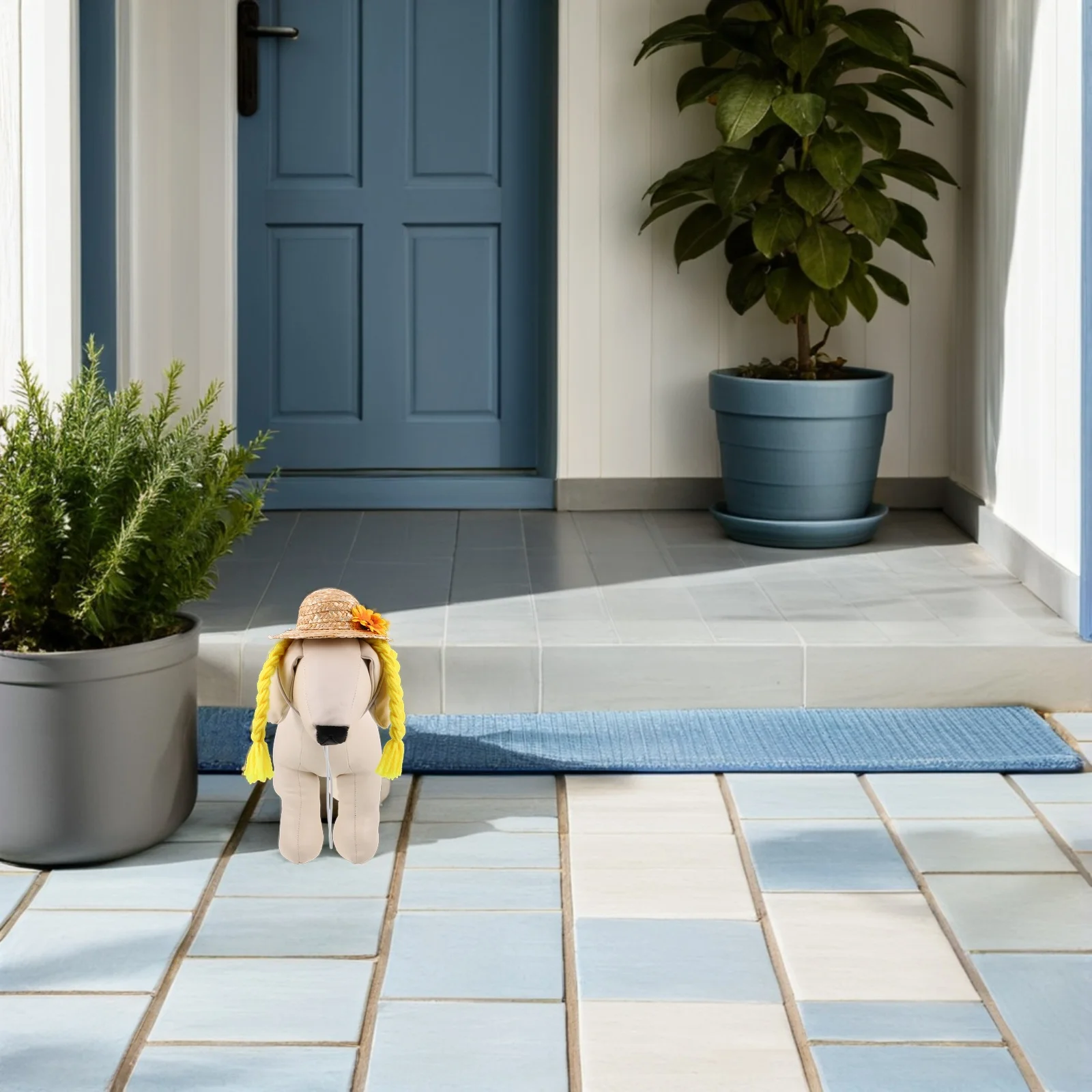 

Porch Goose Statue Braided Straw Hat Sunflower Woven Mini Hat Outdoor Garden Lawn Seasonal Accessory Porch Goose Statue Cap