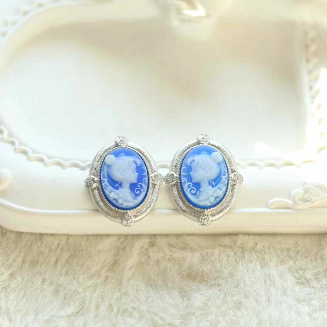 Exquisite Agate Cameo Series Jewelry Set Featuring Relief Cartoon Characters Pure Silver Inlaid Pendant Ring And Earrings Ideal