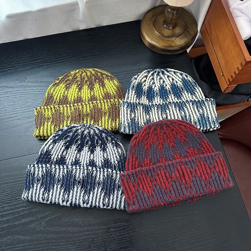 

Модная вязаная шапка с цветными блоками и принтом тай-дай, унисекс, стиль для пар, модная осенне-зимняя теплая утепленная шерстяная шапка