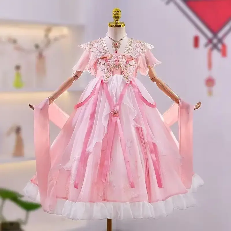 

Chinese Hanfu Dress Girls Ancient Hanfu Children Carnival Halloween Cosplay Costume Pink Blue Hanfu Dress For Girls Kids 3-13Y