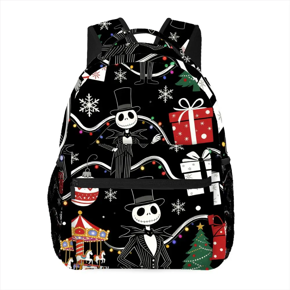 

1pc Disney Jack Skellington Christmas Wave Pattern Cartoon Print Unisex Backpack Zipper Closure Adjustable Straps