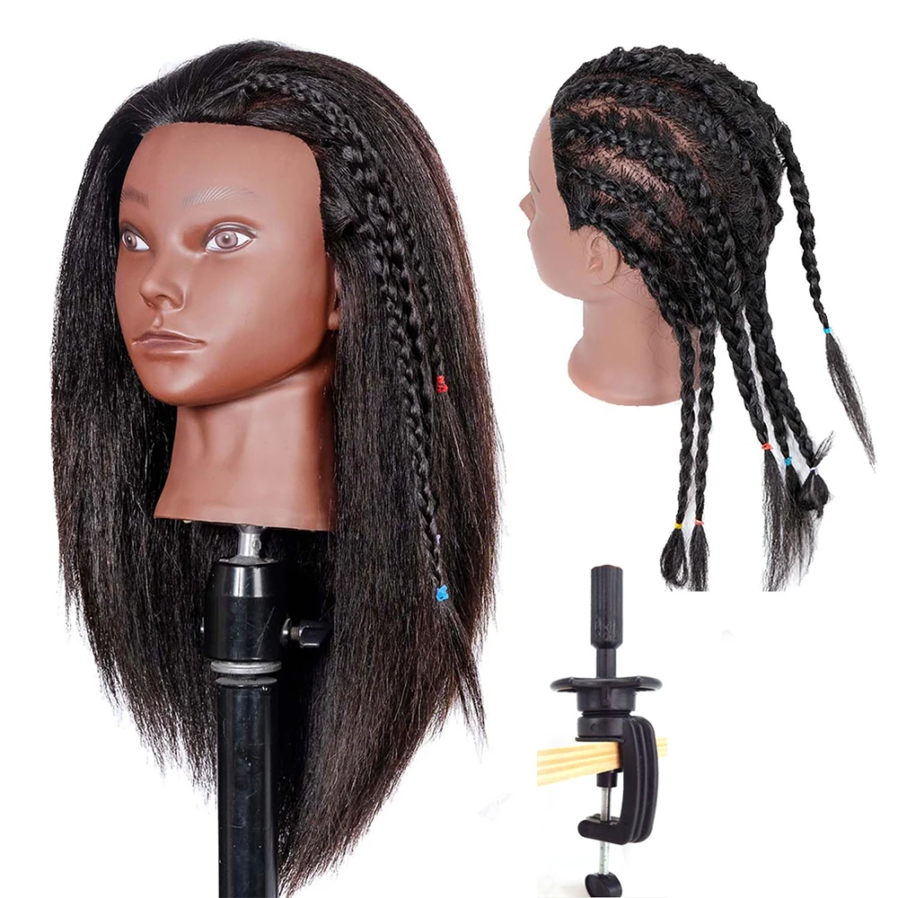 Afro-Mannequin-Köpfe zum Flechten von Maniquí-Haarpuppen, echtes menschliches Training, Friseurmodell, natürliches Damen-Friseurset, Perücken – Detail 6