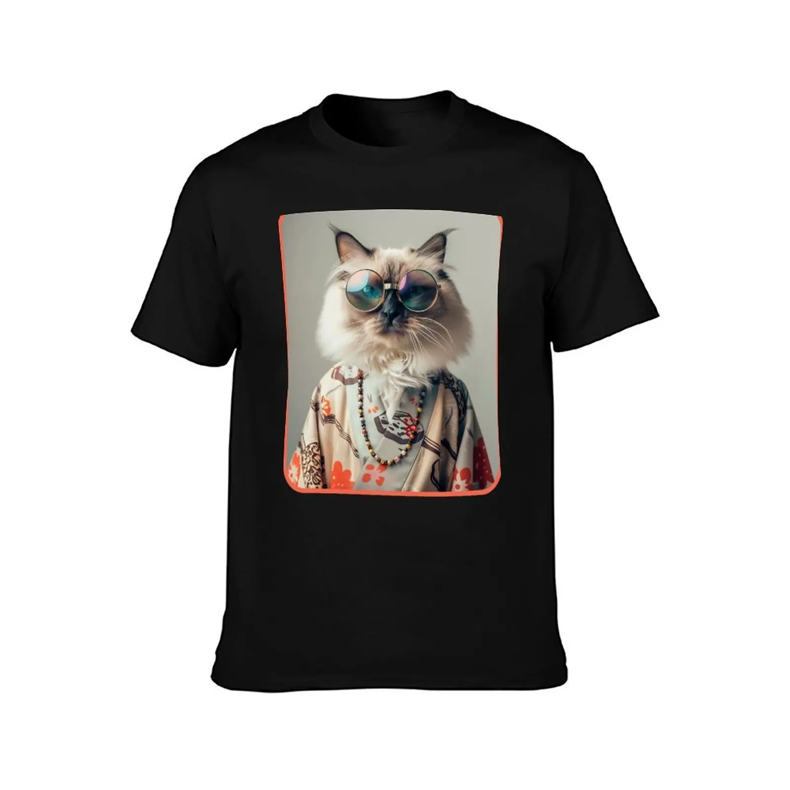 Ragdoll Cat, My Pet in Kimono T-Shirt Basic Casual Short Sleeve Cotton Shirt