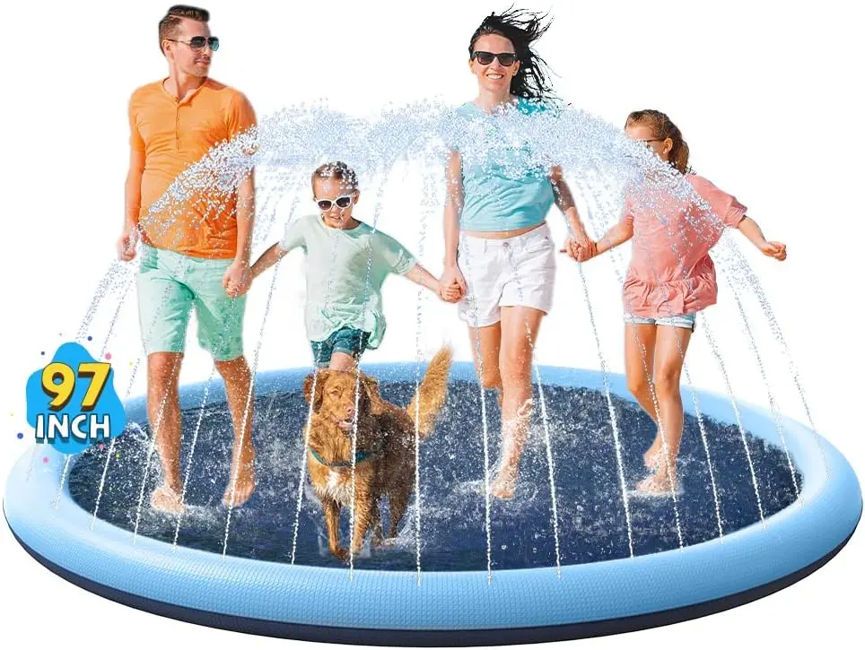 

Non-Slip Splinkler Pool for Kids and Pets, Thick Summer Water Play Mat - Fun Outdoor Fountain Toy (97 inch, Blue)
