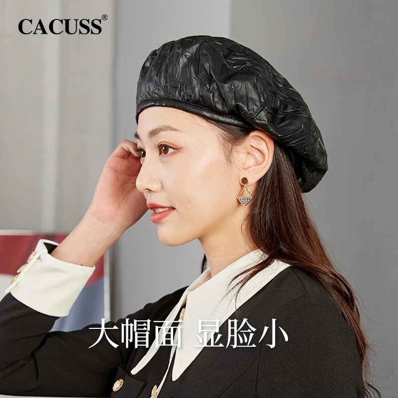 

Hat Wholesale Autumn Winter New Leather Fold Korean Fashion Painter Hat Solid Color Japanese Retro Leisure Beret Student Style