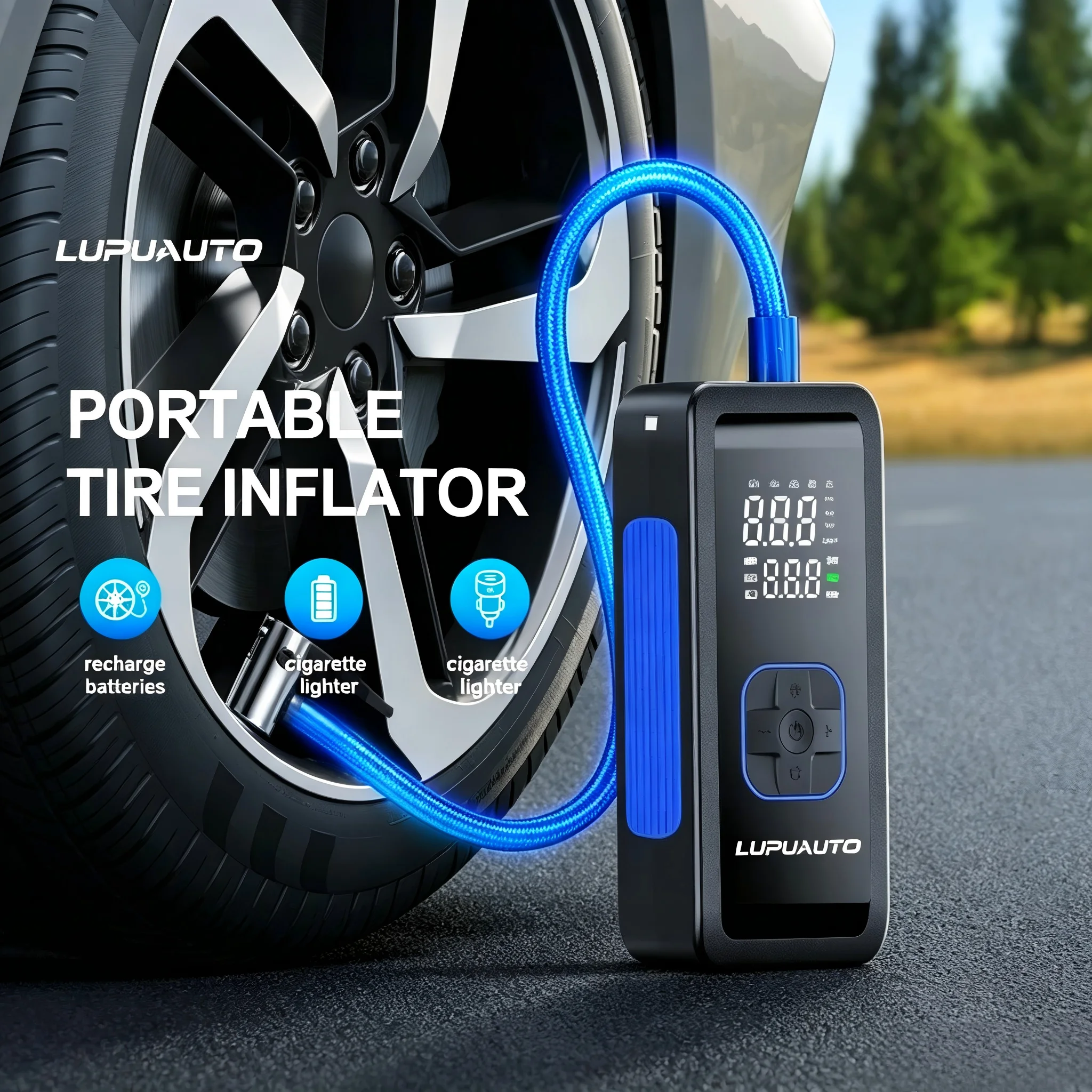 Portable Car Air Pump 150 PSI Tire Pressure Air Compressor Wireless Digital Display Tire Auto Stop When Fully Inflated for Car Bicycle