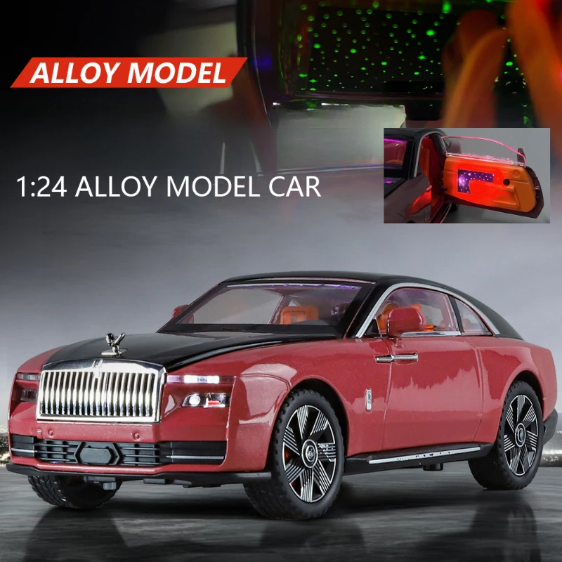 Simulation 1:24 Rolls Royce Spectre Super Car Alloy Model with Sound Light Collection Miniature Voiture Children Boy Toy Vehicle