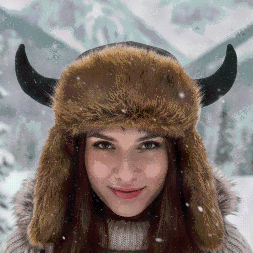 Mink Texture Faux Fur Hat Thickened Lining Windproof Fabric Ear Flap Headwear Unisex Style Soft Touch Bull Horns Bonnet