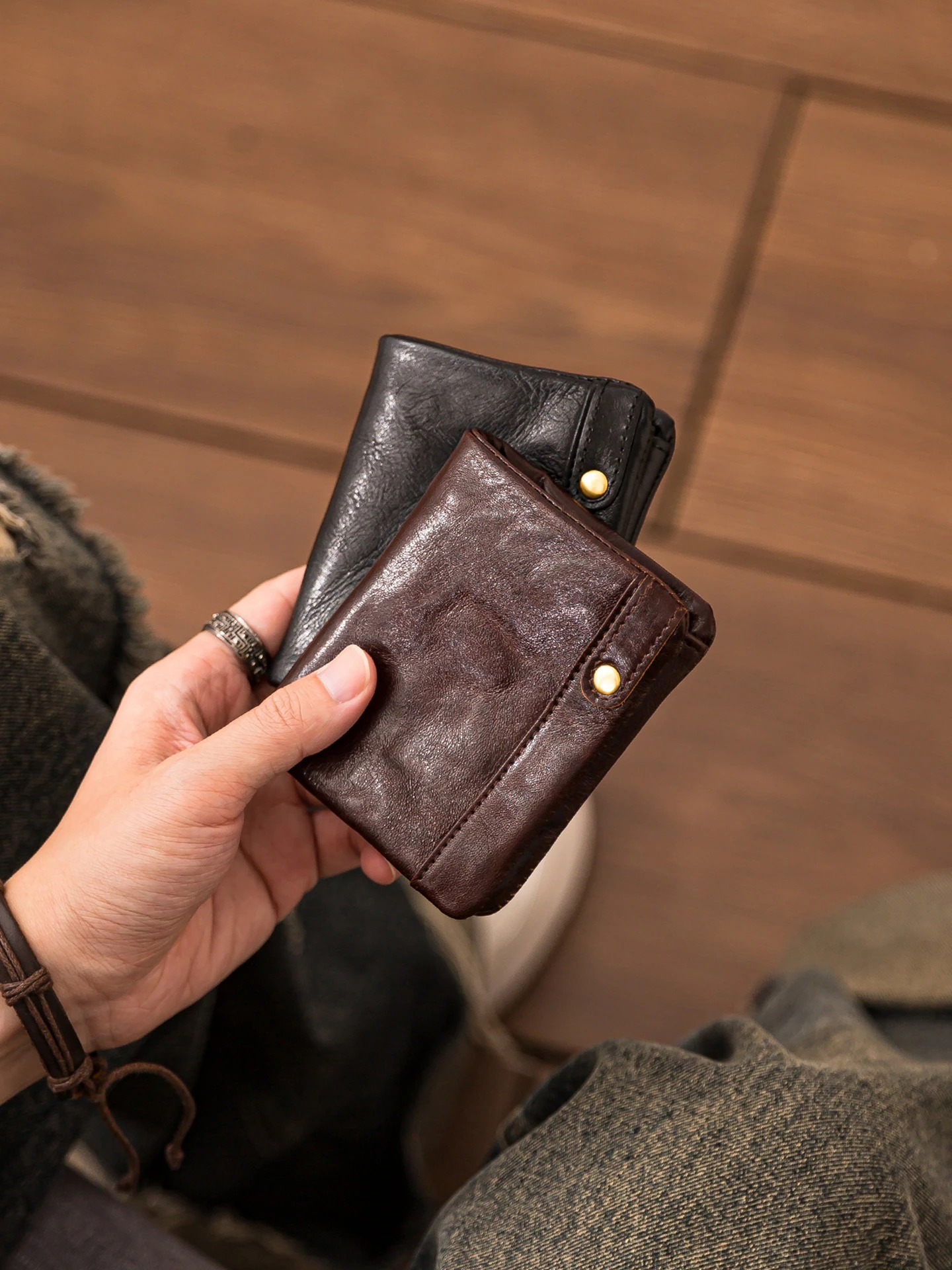 vintage casual high-quality first layer cowhide men's short wallet fashion designer handmade genuine leather small coin purse