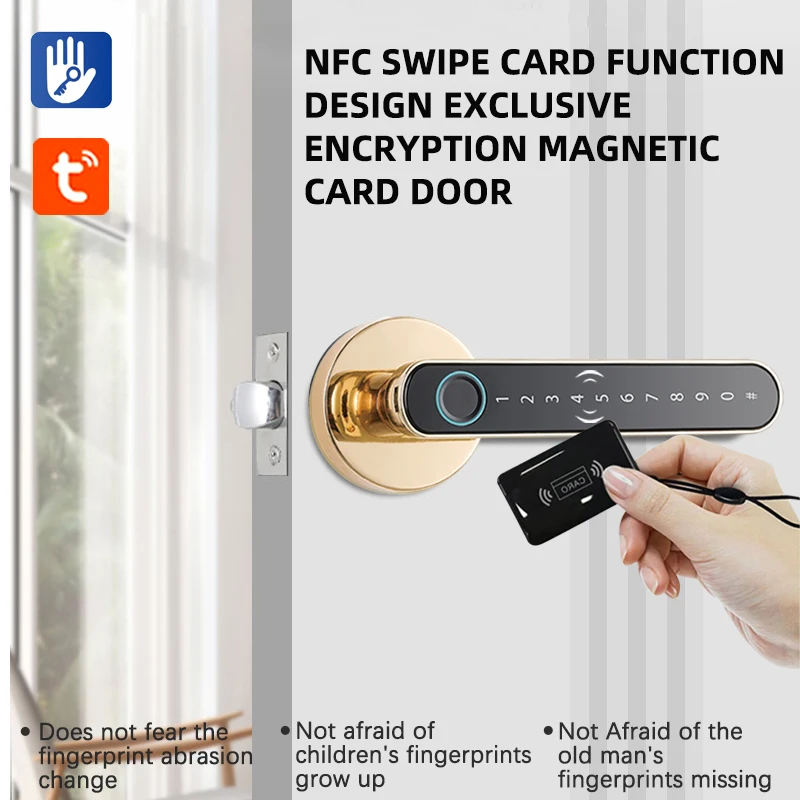 Smart Fingerprint Door Lock Handle for Home Apartment With Key card Digital Door Lock Keypad Keyless Entry electronic lock