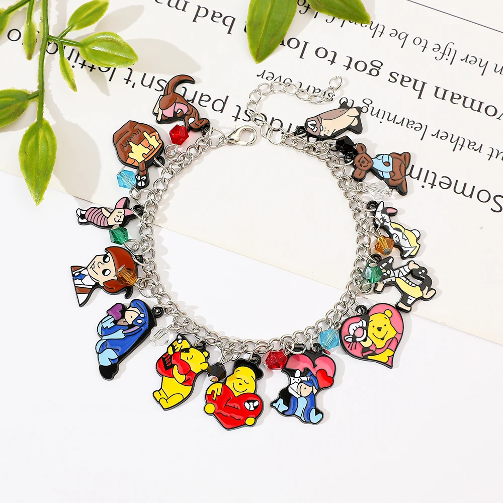 Winnie the Pooh Inspired Bracelet for Women, Piglet, Tigger, Eeyore, Pendant, Crystal Beads Bangle, Party Jewelry Accessories