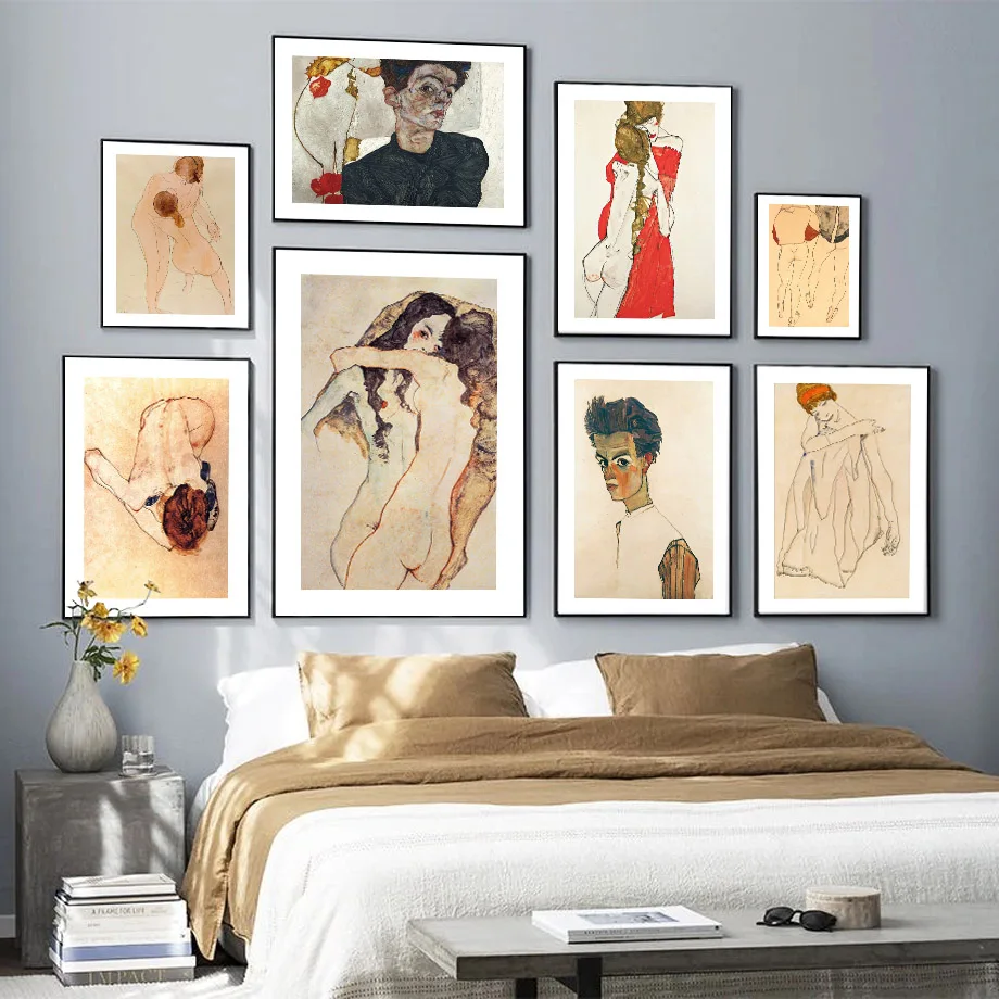 Egon Schiele Expressionism Wall Art Mural Posters And Prints Vintage Abstract Figure Canvas Painting Gallery Bedroom Home Decor