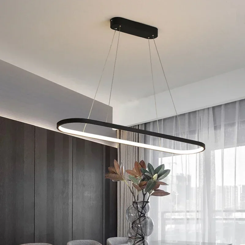 Imagem -03 - Modern Led Pendant Light Linha Simples Lâmpada Sala de Estar Sala de Jantar Quarto Preto Branco Luz Haning Home Decor Iluminação